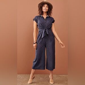 Anthropologie Ett:Twa James Tie Waist Jumpsuit Modal Blend Blue Size 2 EUC